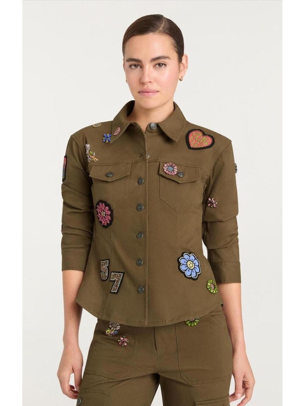 New Cinq à Sept RETRO LOVE PATCHES SCRUNCHED CANYON JACKET In Olive Sz L $595 - Picture 2 of 14